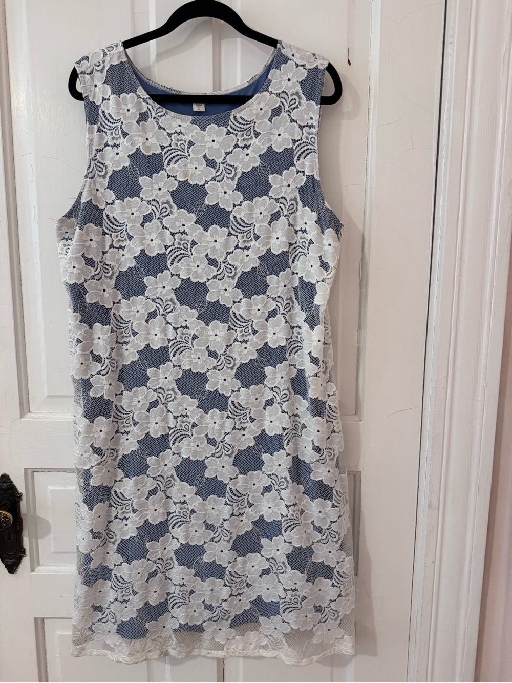 Coldwater Creek Blue Midi Dress with White Floral Lace